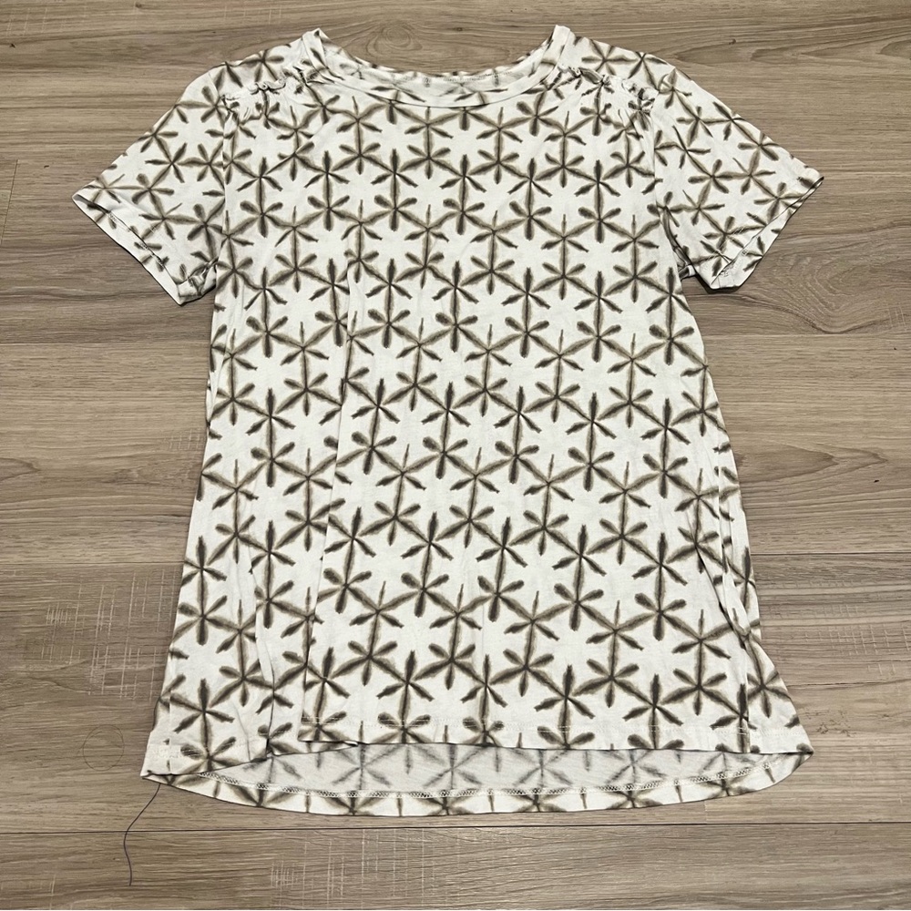 LOFT White and Brown Geometric Tee Small